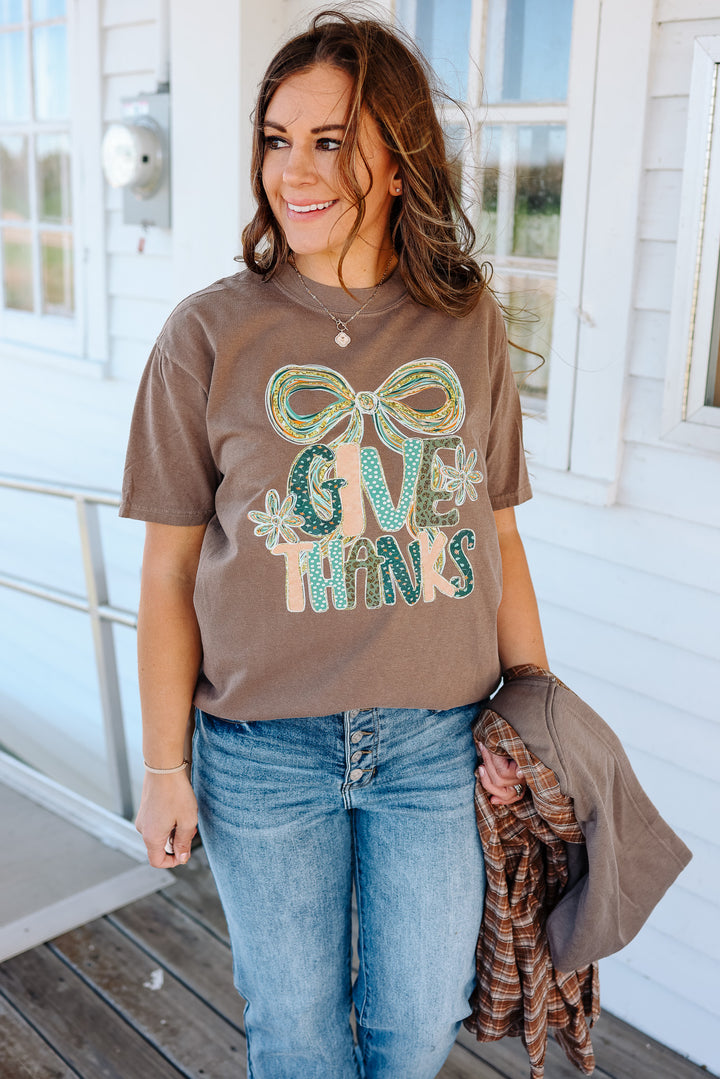 Give Thanks Graphic Tee - Espresso