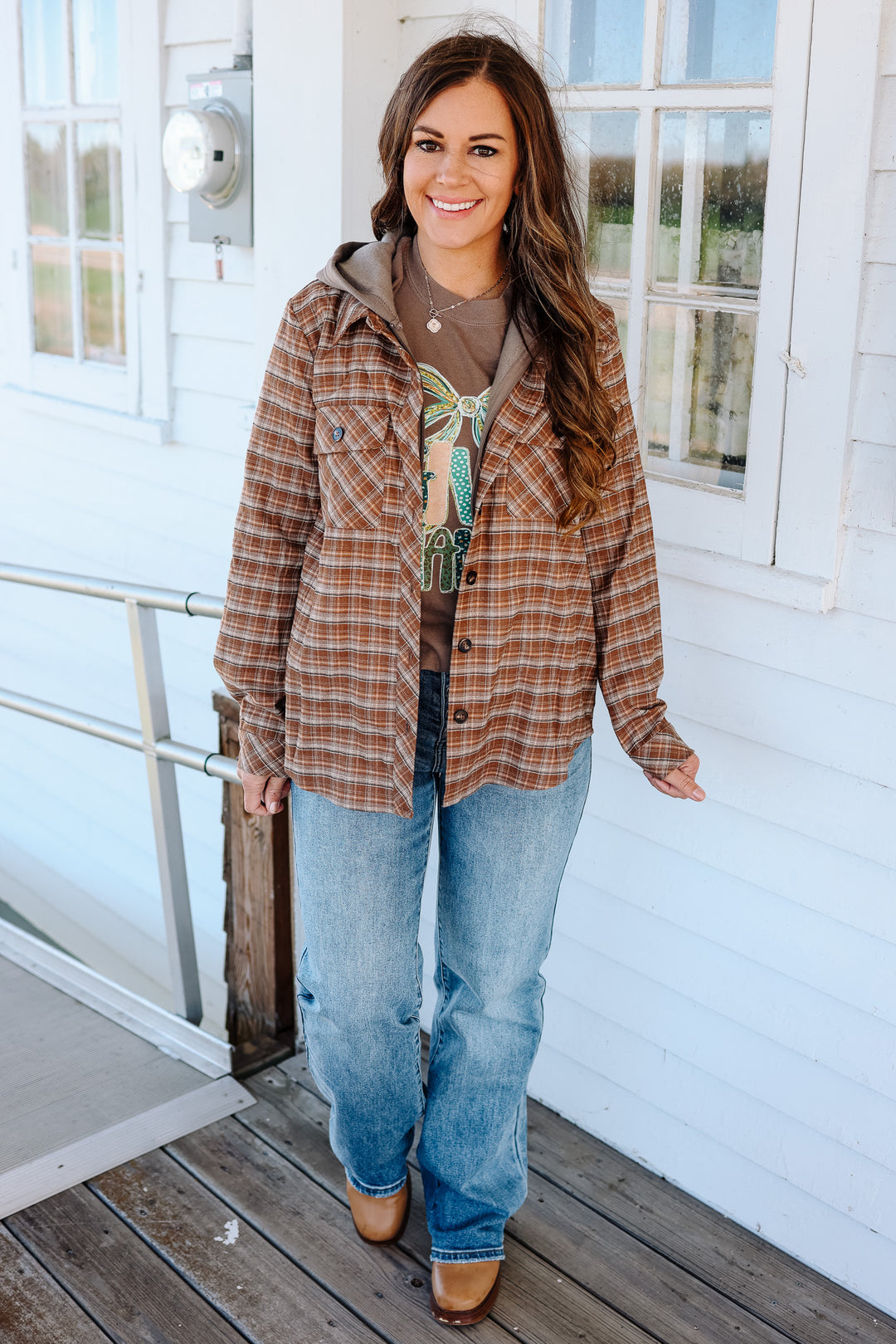 Shay Plaid Hoodie Jacket - Caramel
