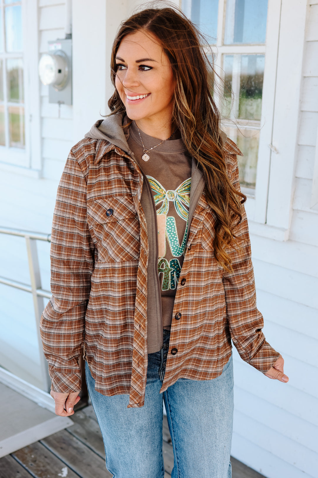 Shay Plaid Hoodie Jacket - Caramel