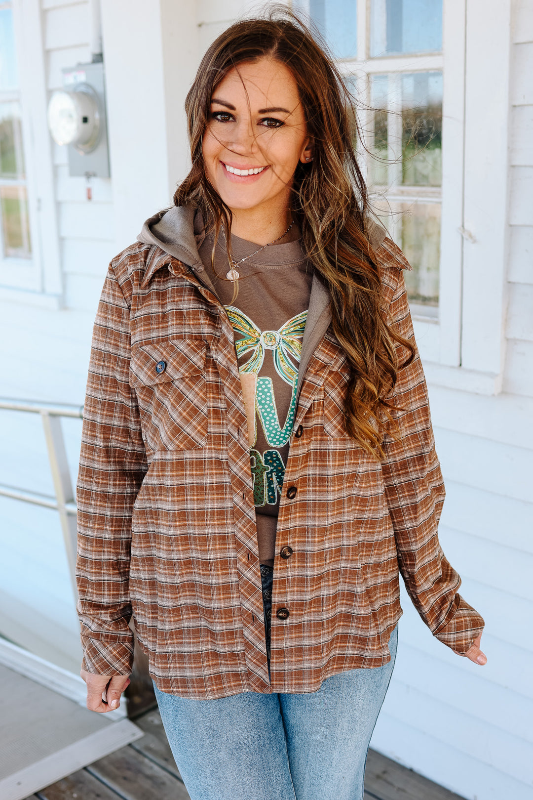Shay Plaid Hoodie Jacket - Caramel
