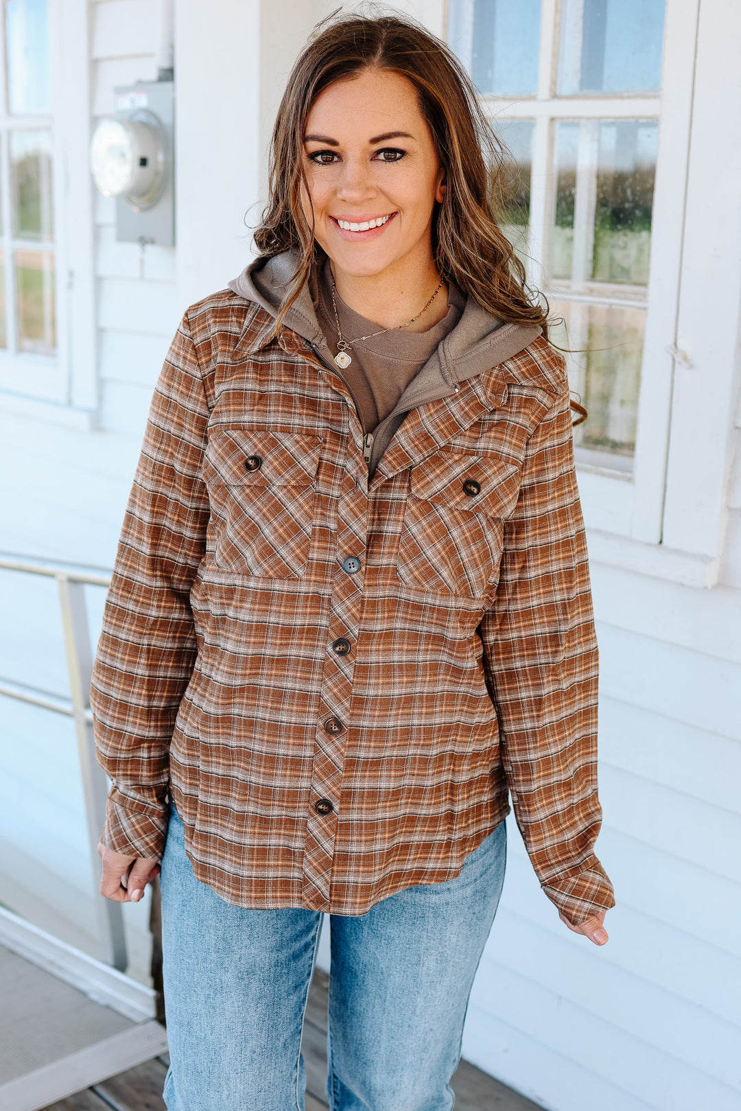 Shay Plaid Hoodie Jacket - Caramel