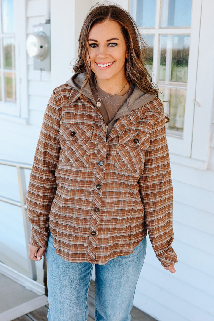 Shay Plaid Hoodie Jacket - Caramel