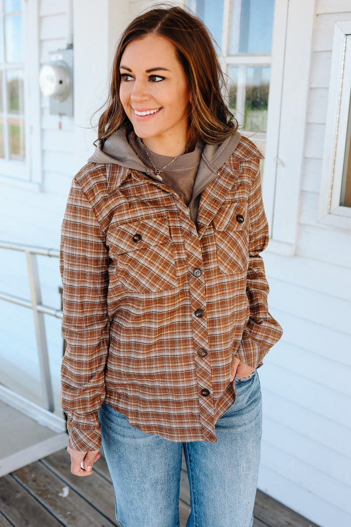Shay Plaid Hoodie Jacket - Caramel