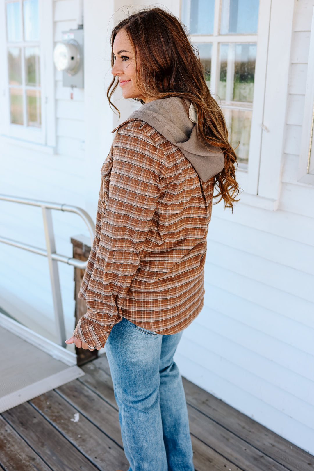 Shay Plaid Hoodie Jacket - Caramel