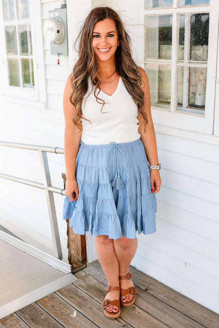Palmer Tiered Midi Skirt - Dusty Blue