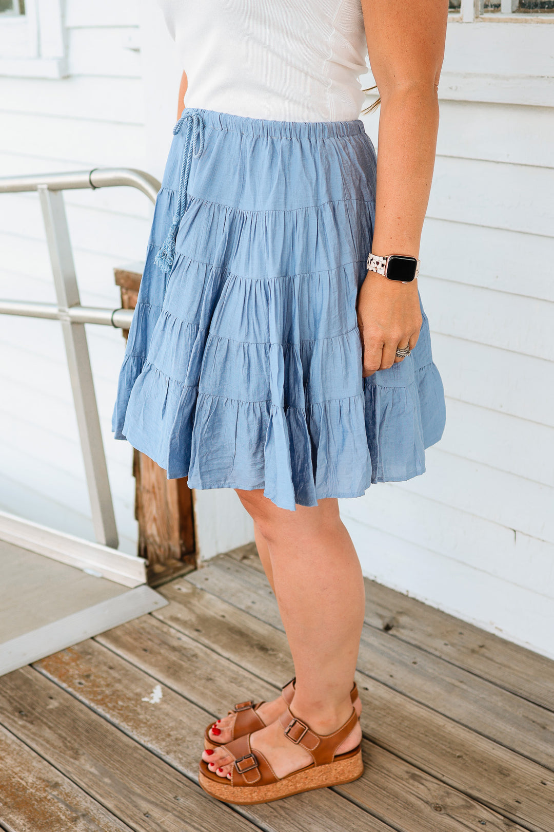 Palmer Tiered Midi Skirt - Dusty Blue