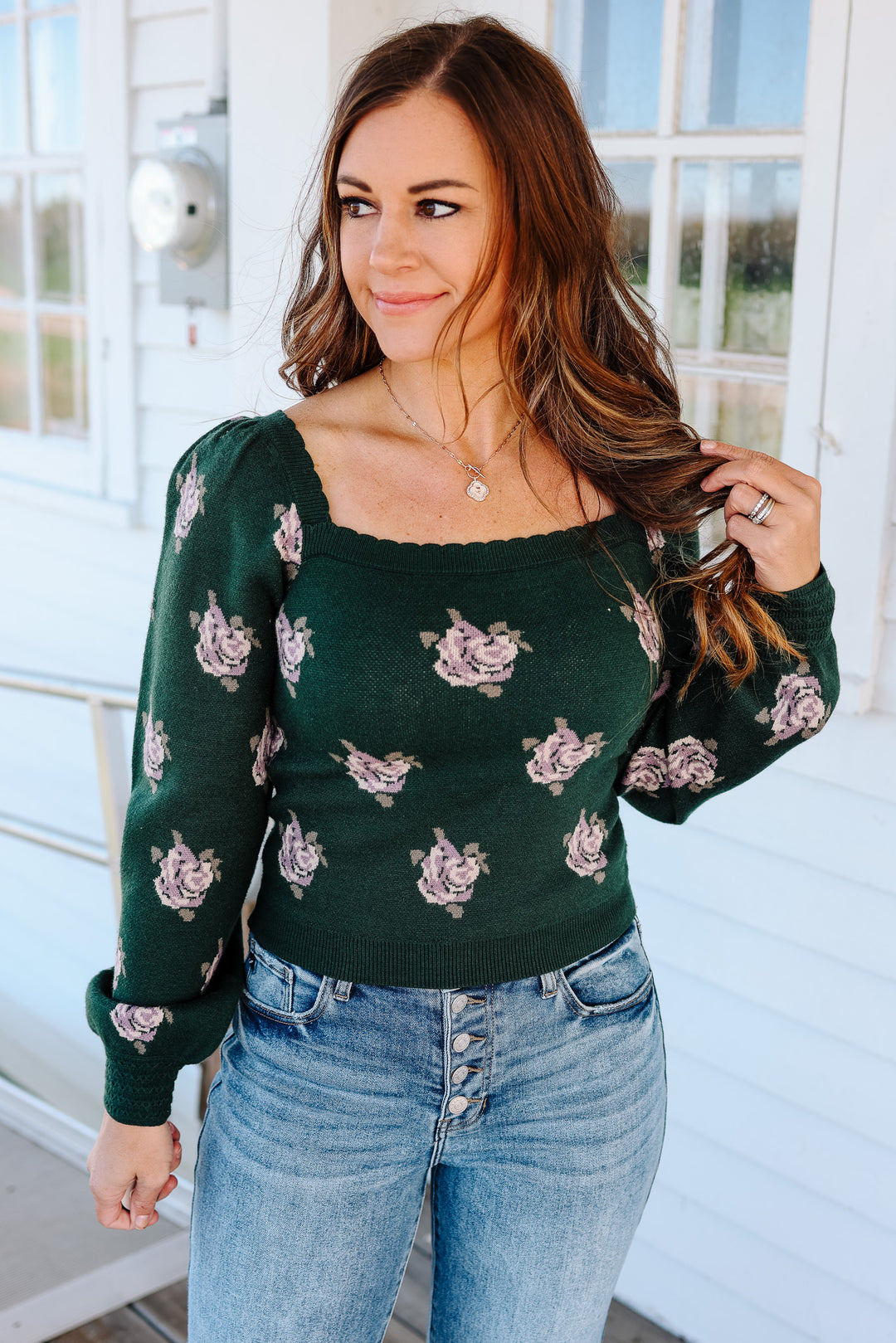 Allie Puff Sleeve Floral Sweater