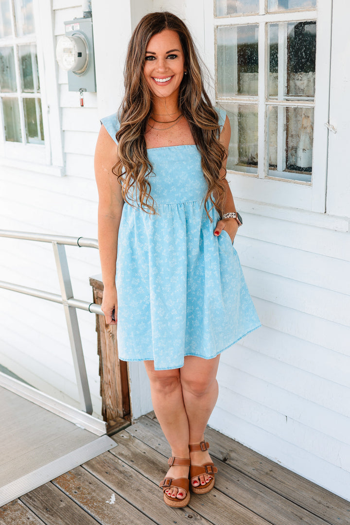 Floral Chambray Denim Dress