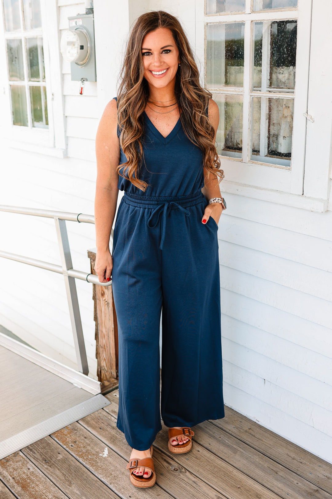 Marley V-Neck Brushed Modal Jumpsuit - Indigo