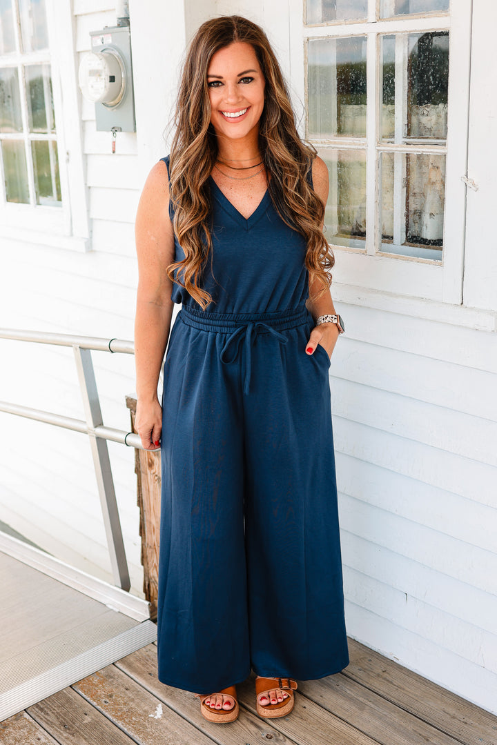 Marley V-Neck Brushed Modal Jumpsuit - Indigo