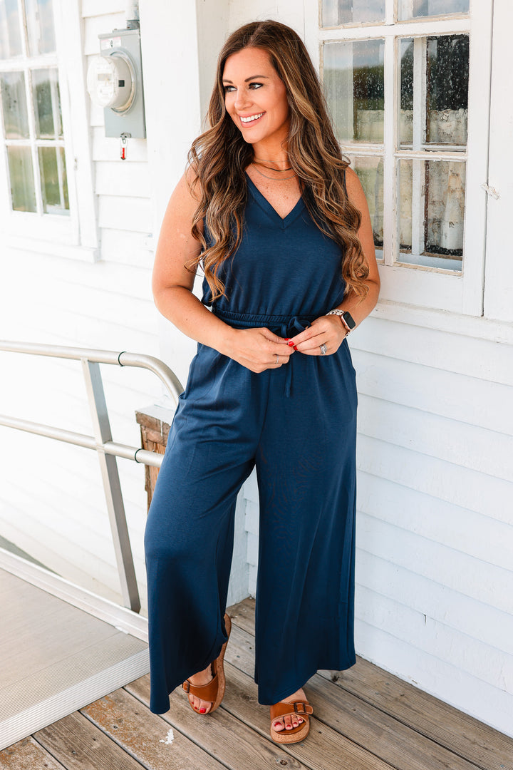 Marley V-Neck Brushed Modal Jumpsuit - Indigo