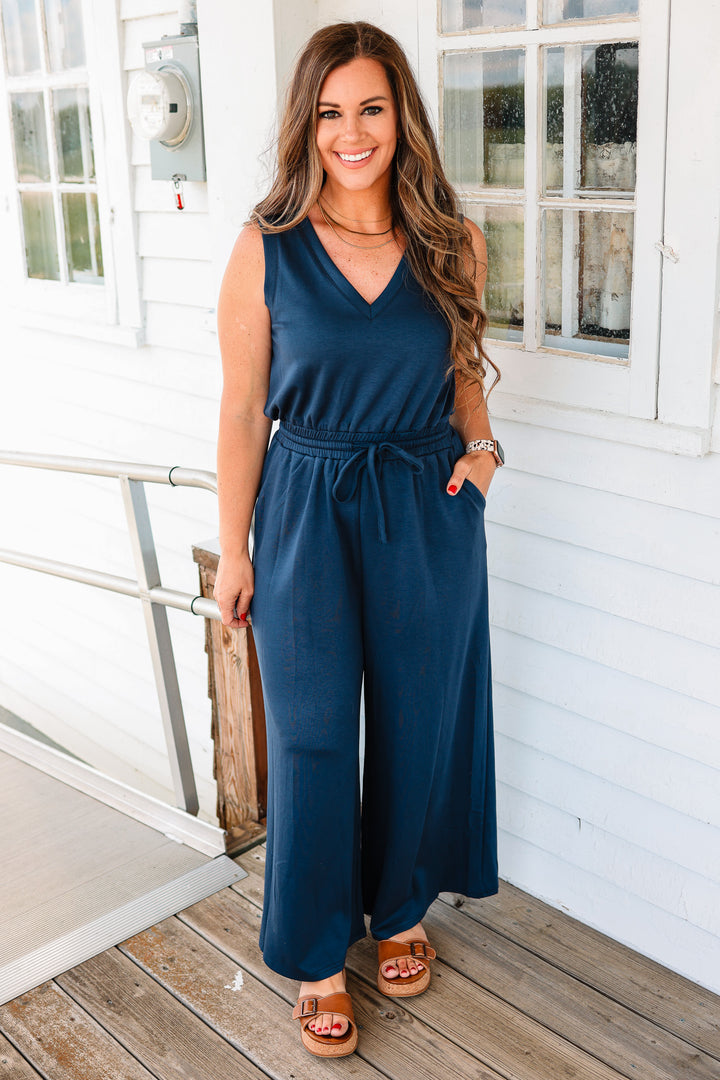 Marley V-Neck Brushed Modal Jumpsuit - Indigo