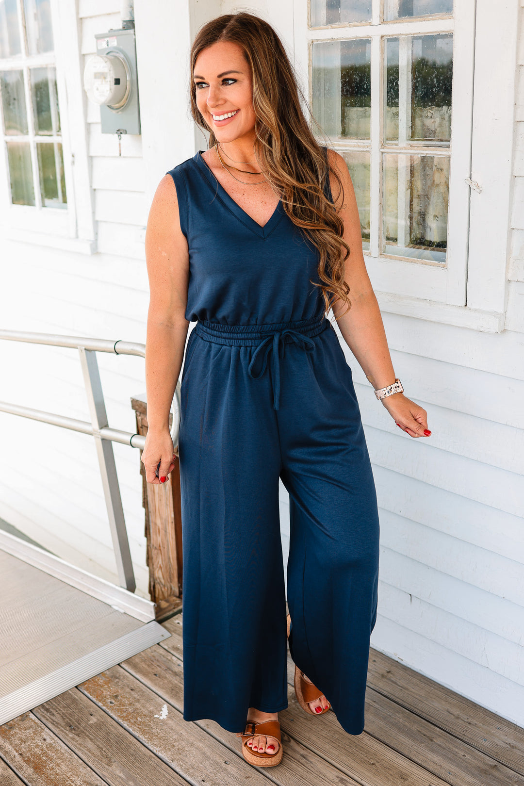 Marley V-Neck Brushed Modal Jumpsuit - Indigo