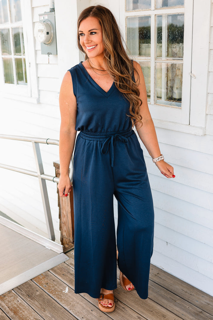 Marley V-Neck Brushed Modal Jumpsuit - Indigo