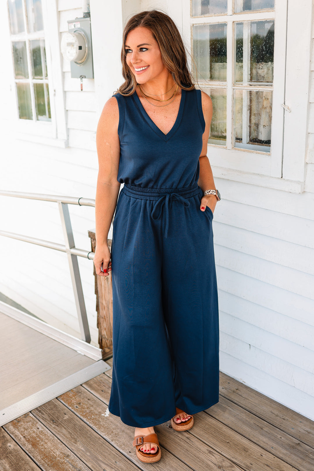 Marley V-Neck Brushed Modal Jumpsuit - Indigo