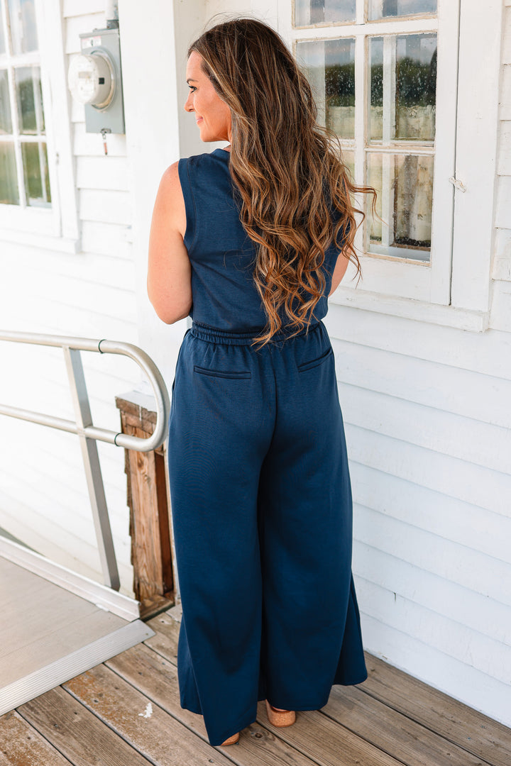 Marley V-Neck Brushed Modal Jumpsuit - Indigo