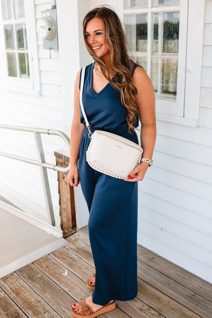 Sabrina Studded Bum Bag - Cream