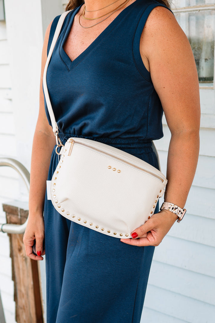 Sabrina Studded Bum Bag - Cream