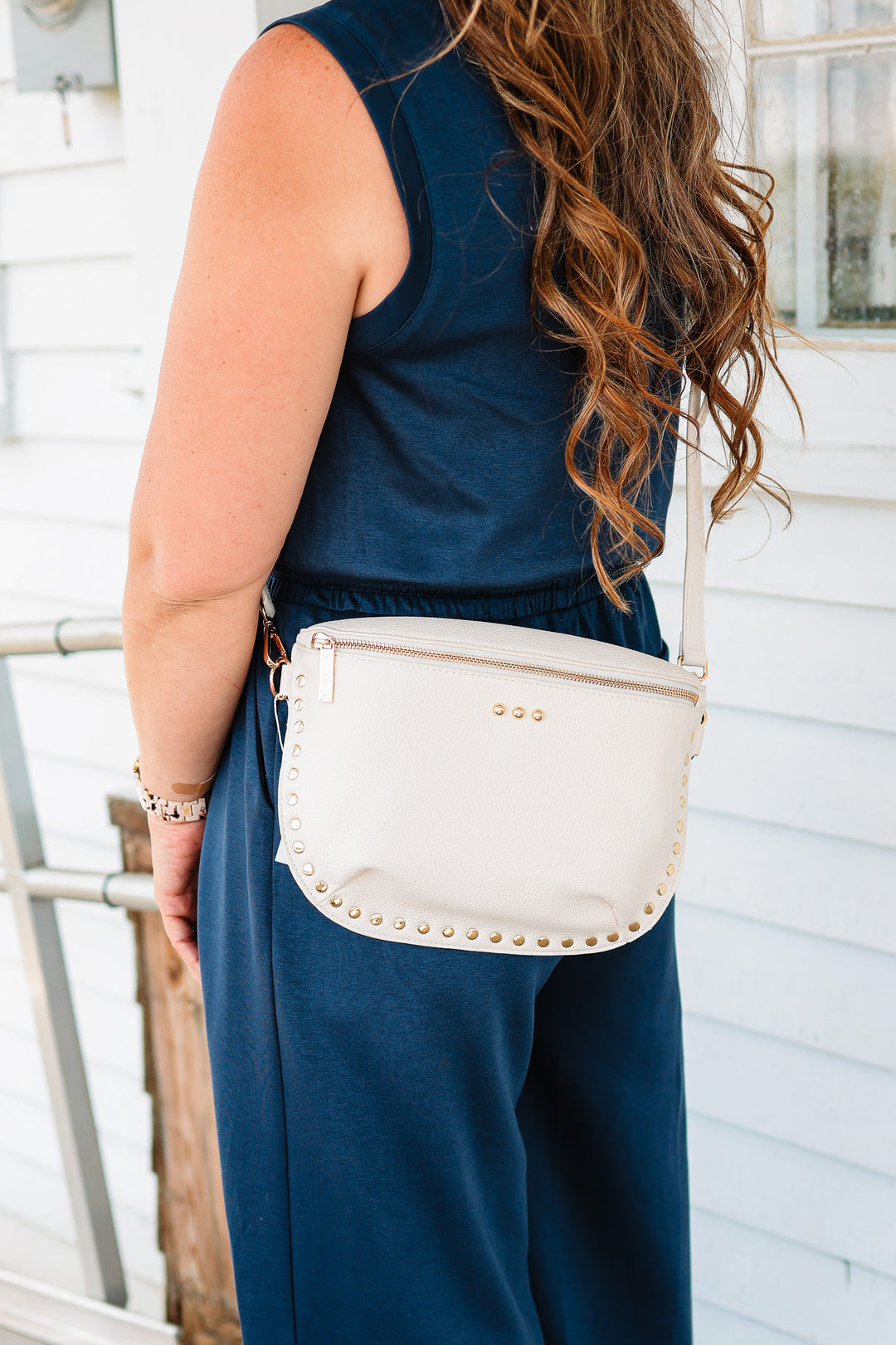 Sabrina Studded Bum Bag - Cream