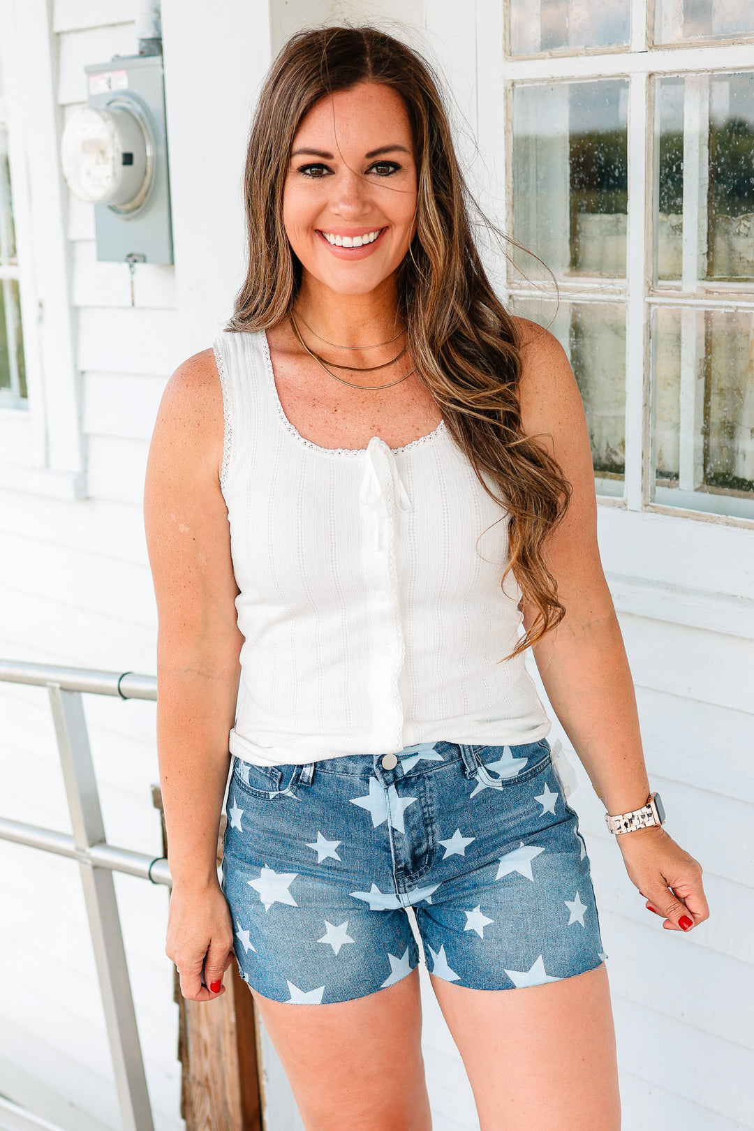 Prairie Trim Lace Button Down Tank