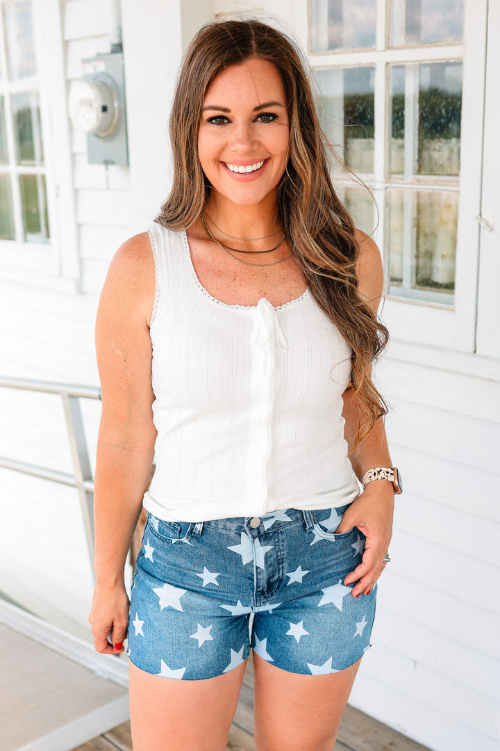 Prairie Trim Lace Button Down Tank