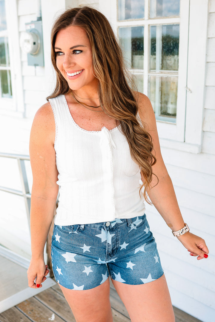 Prairie Trim Lace Button Down Tank