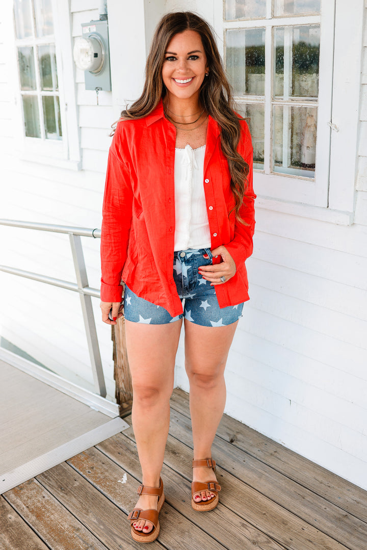 Kaitlyn Classic Button Down Shirt - Lava