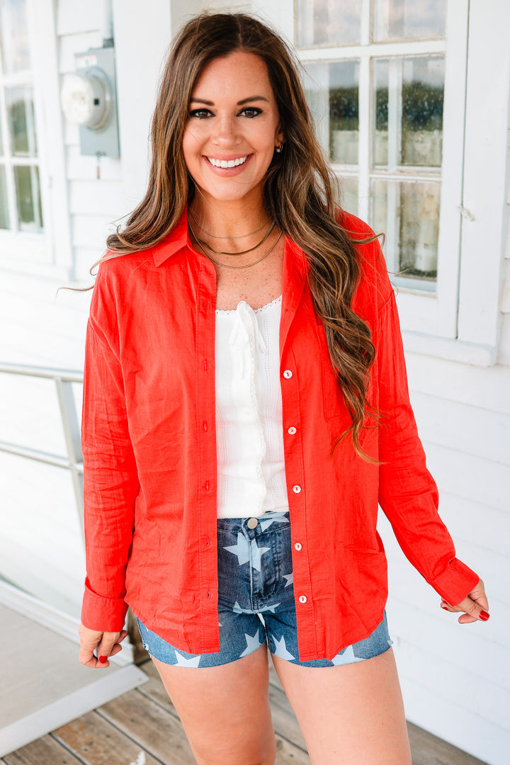 Kaitlyn Classic Button Down Shirt - Lava