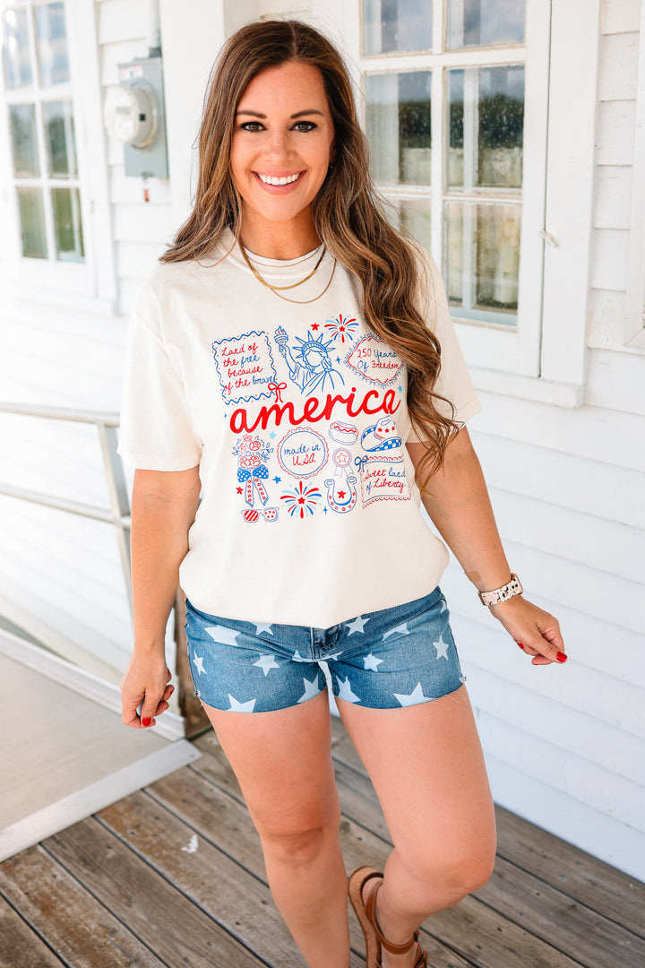 America Doodles Graphic Tee - Ivory