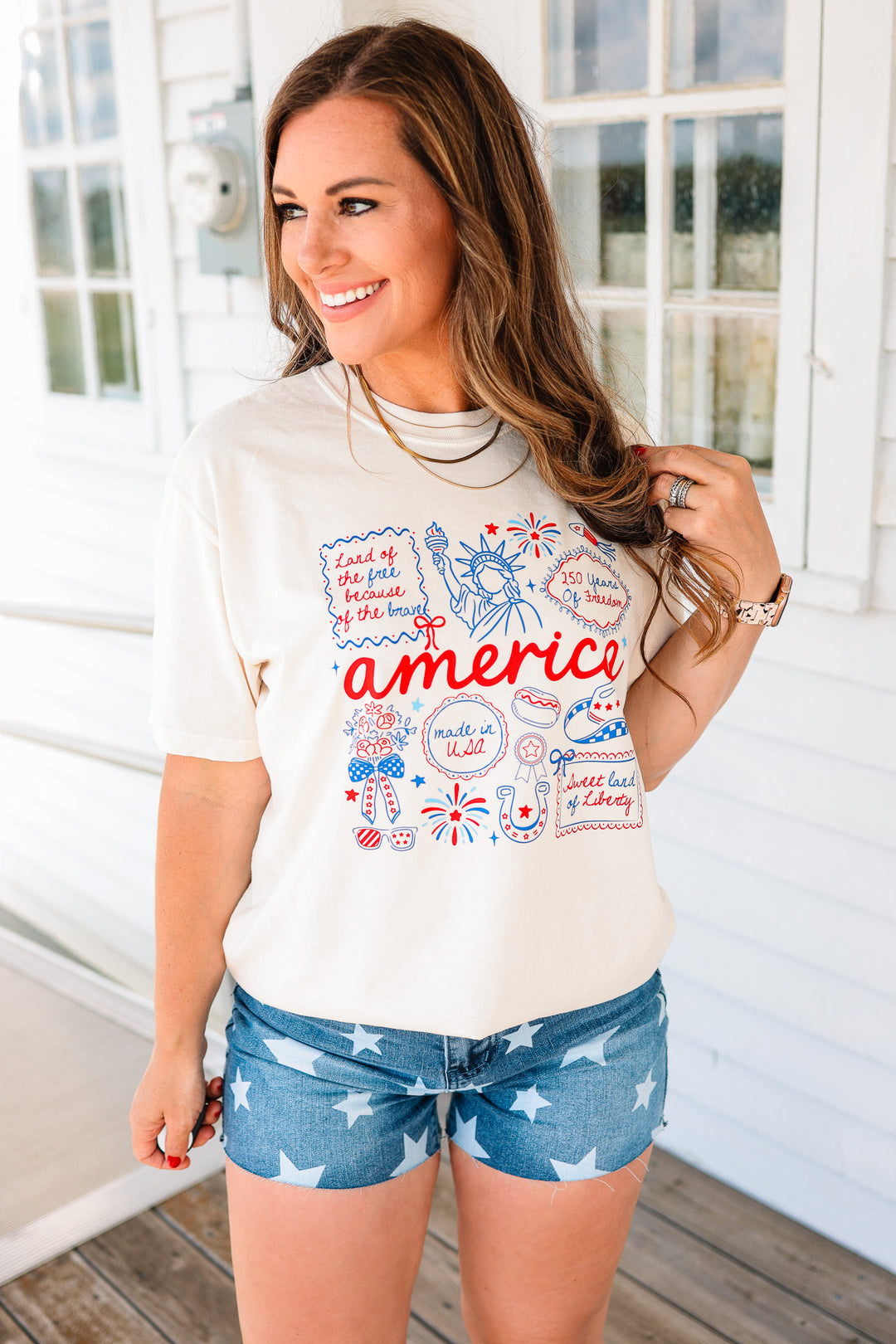 America Doodles Graphic Tee - Ivory