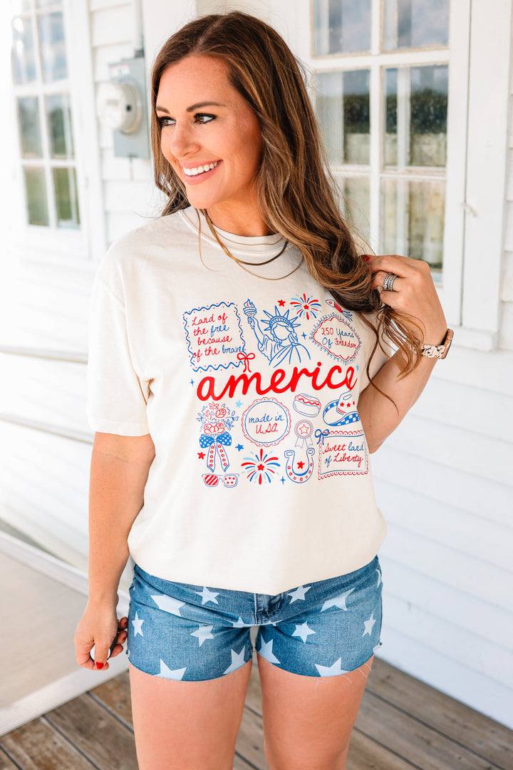 America Doodles Graphic Tee - Ivory