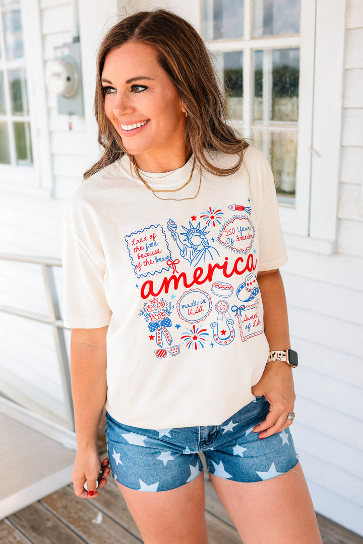 America Doodles Graphic Tee - Ivory