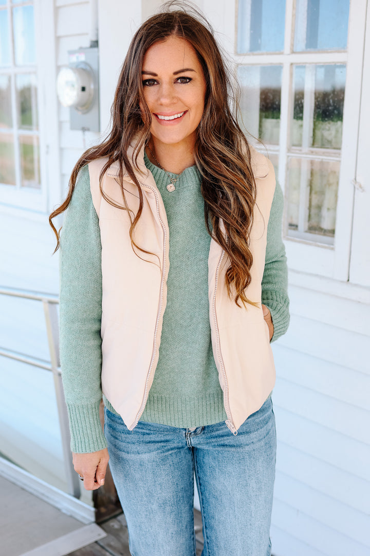 Brinley Corduroy Reversible Puffer Vest - Oatmeal