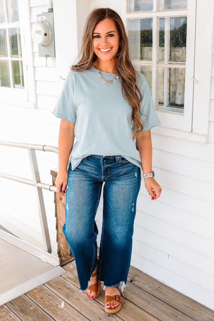 Butterfly Back Boxy Tee - Blue Grey
