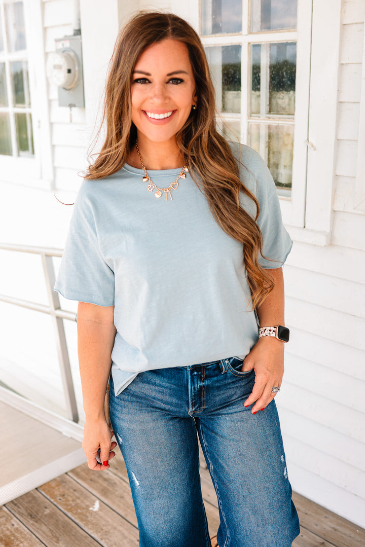 Butterfly Back Boxy Tee - Blue Grey