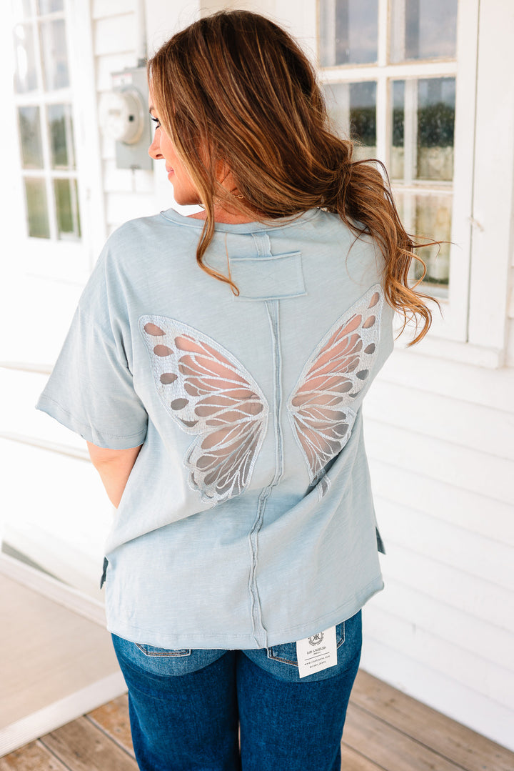 Butterfly Back Boxy Tee - Blue Grey
