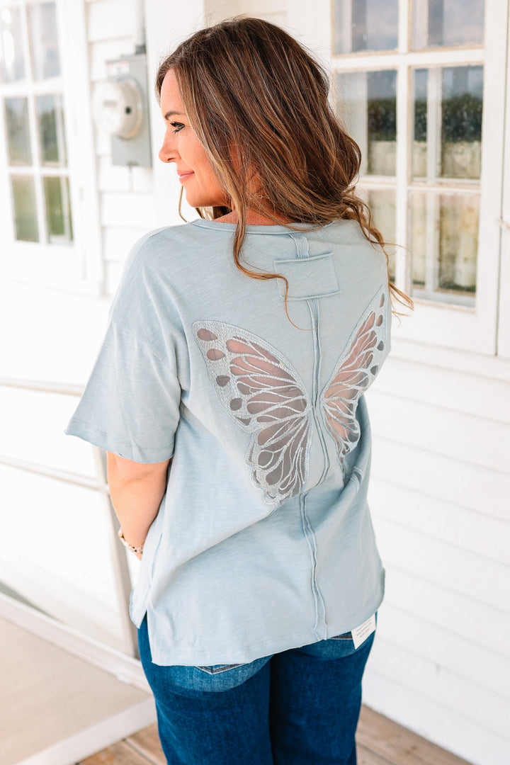 Butterfly Back Boxy Tee - Blue Grey