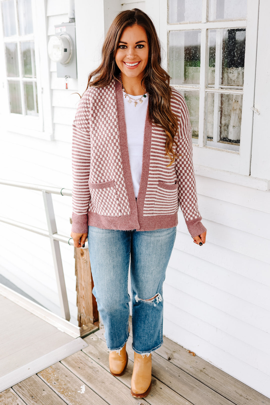 Eden Checkers and Stripes Cardigan - Lavender