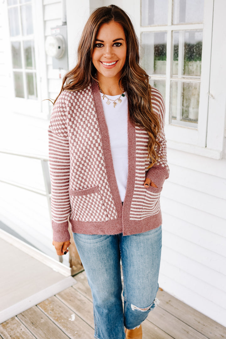 Eden Checkers and Stripes Cardigan - Lavender