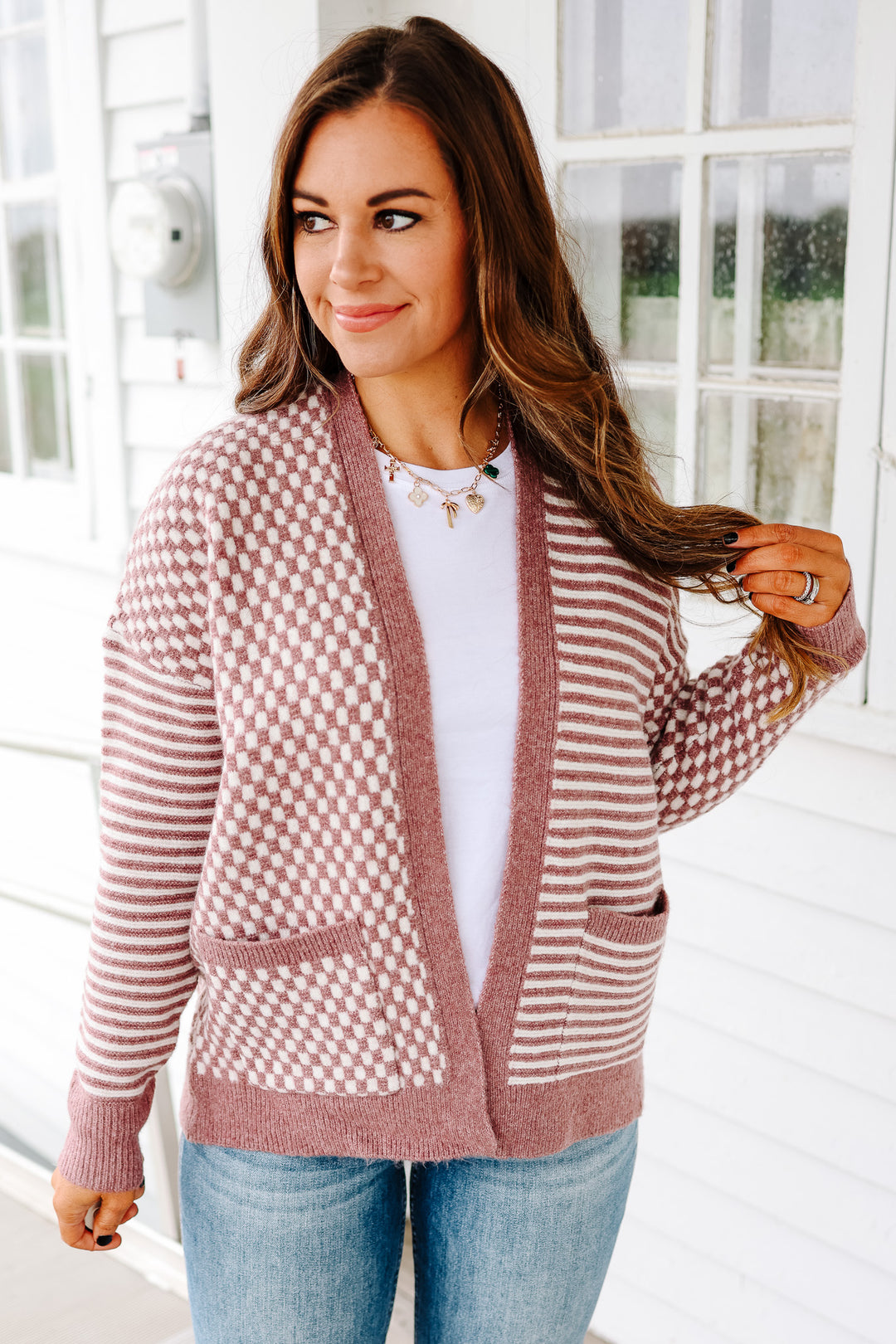 Eden Checkers and Stripes Cardigan - Lavender