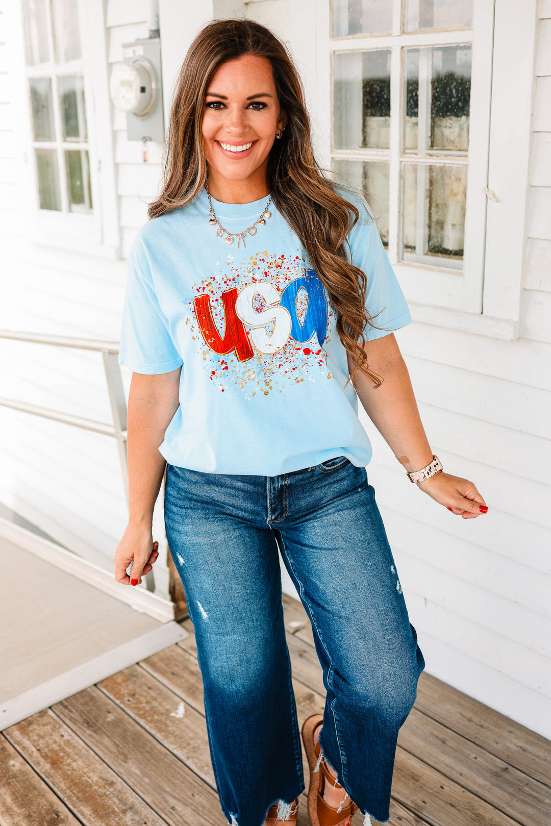 Glitter Blast USA Graphic Tee - Hydrangea