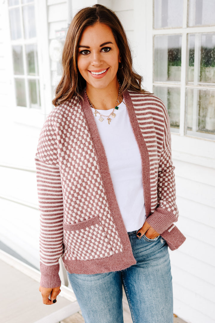 Eden Checkers and Stripes Cardigan - Lavender