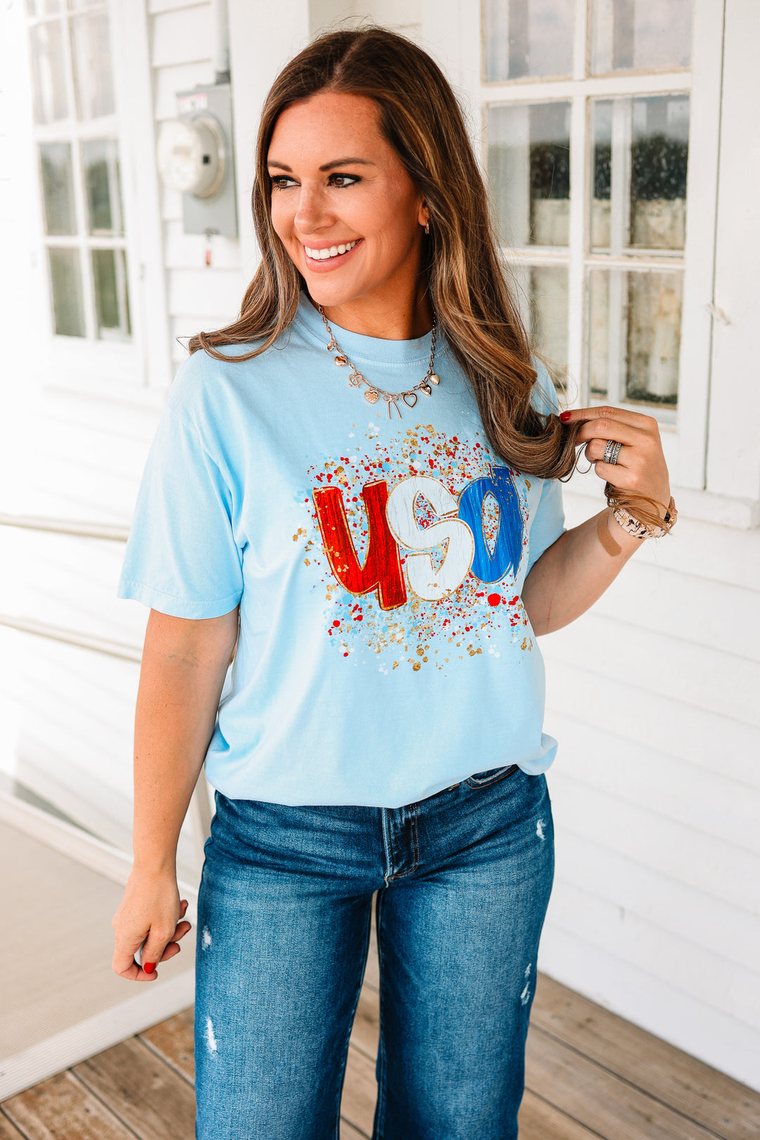 Glitter Blast USA Graphic Tee - Hydrangea