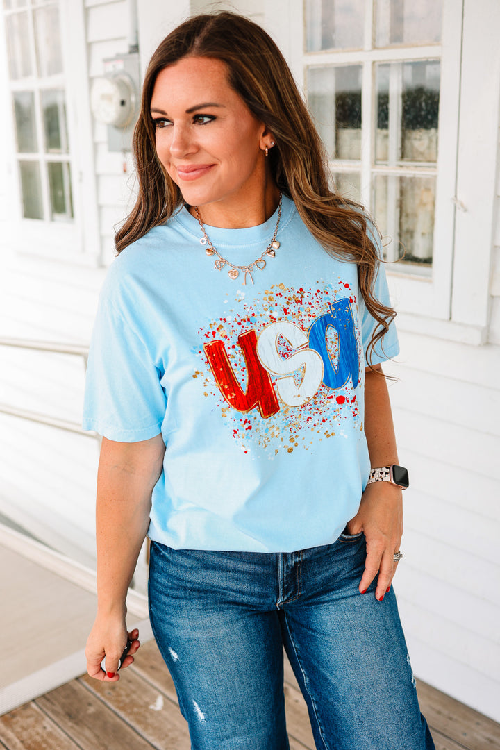 Glitter Blast USA Graphic Tee - Hydrangea
