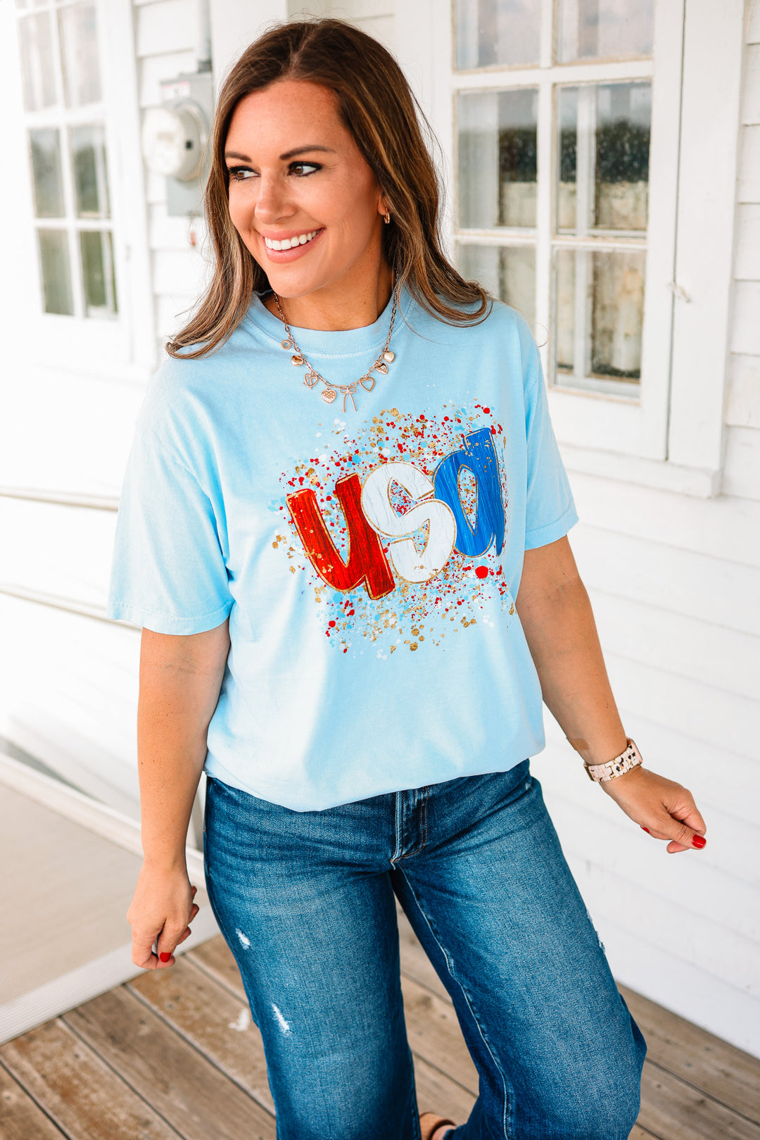 Glitter Blast USA Graphic Tee - Hydrangea