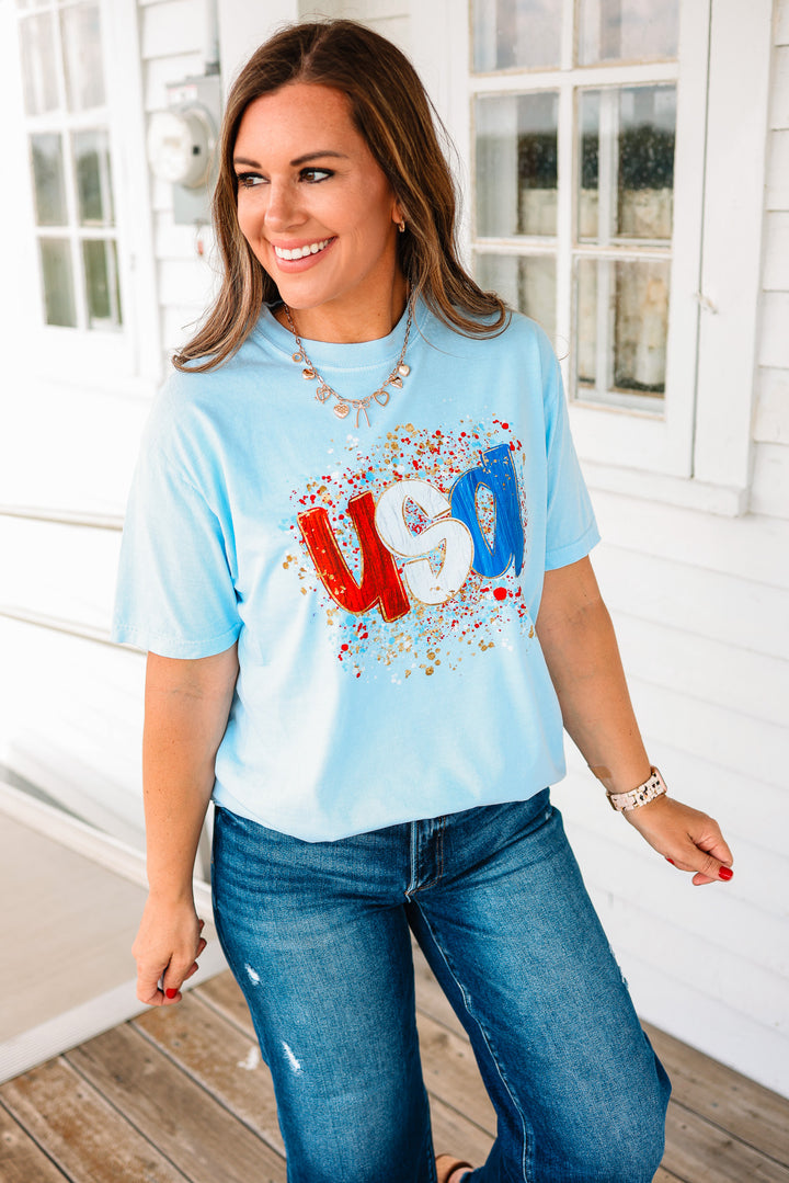 Glitter Blast USA Graphic Tee - Hydrangea