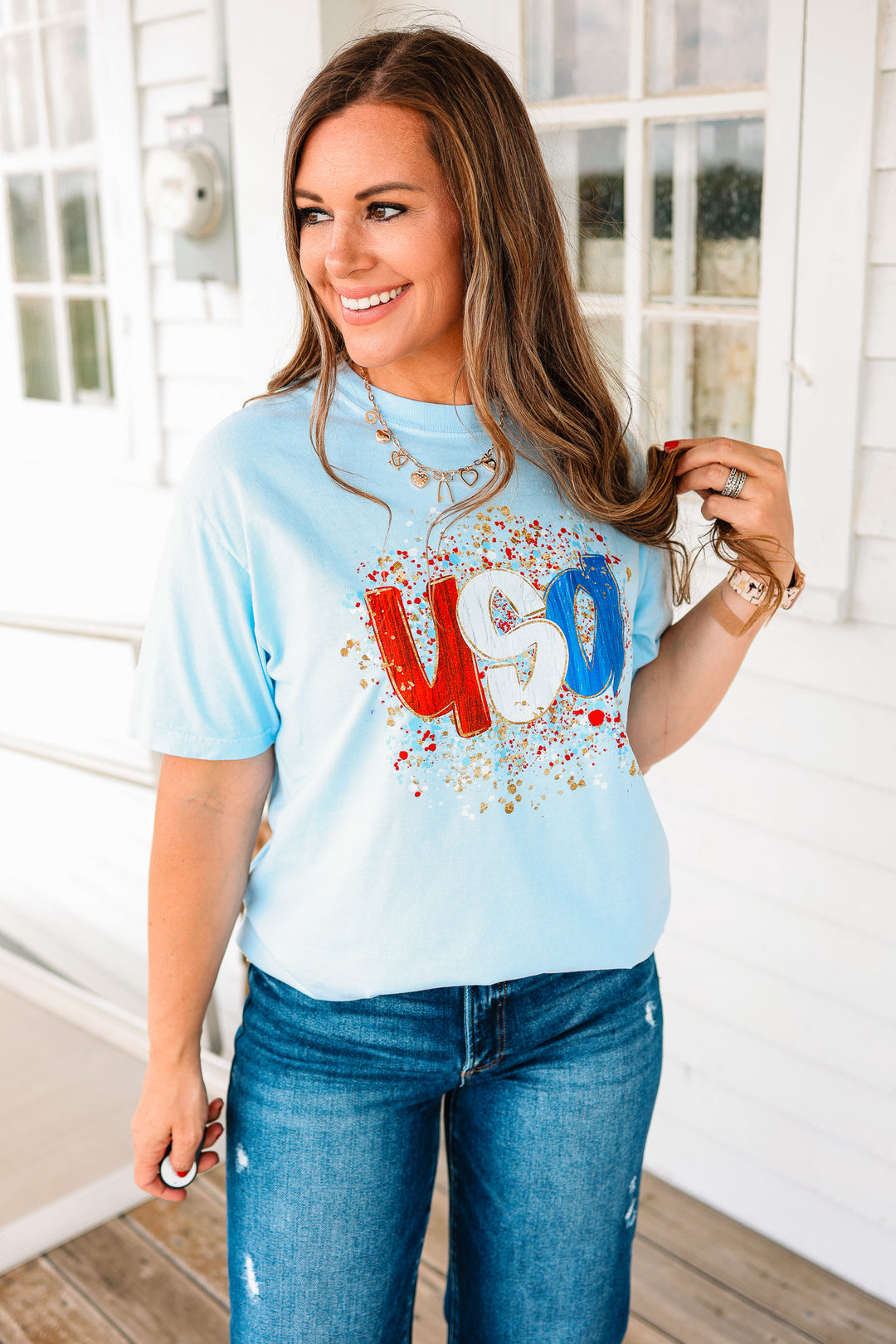 Glitter Blast USA Graphic Tee - Hydrangea