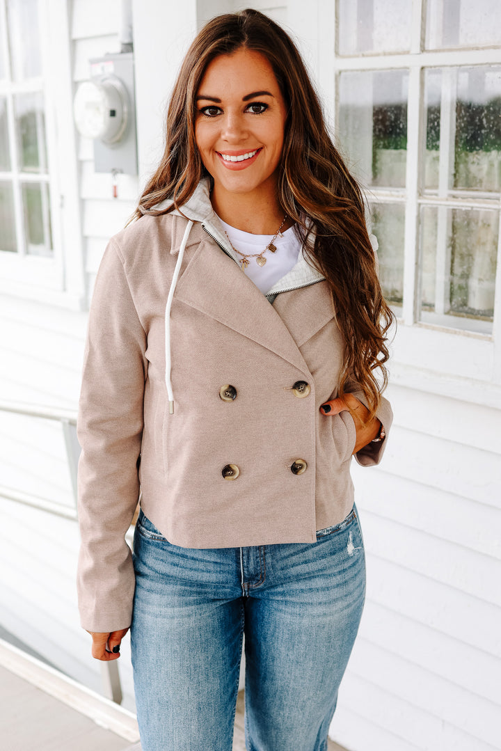 Amelia Hooded Crop Jacket - Taupe