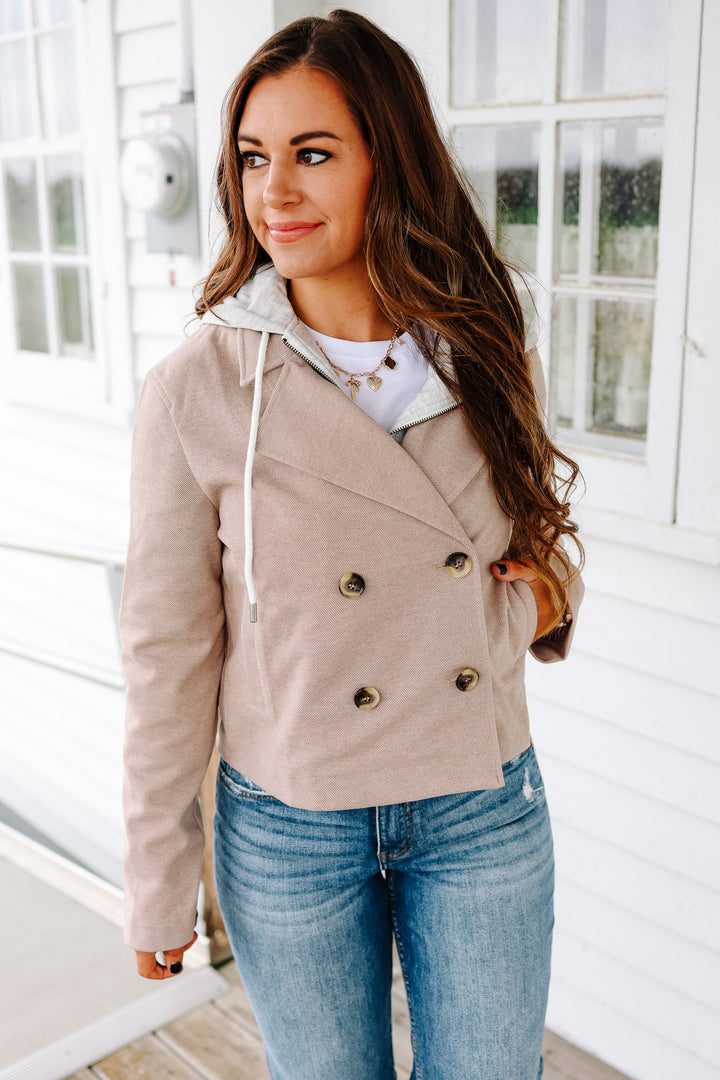 Amelia Hooded Crop Jacket - Taupe