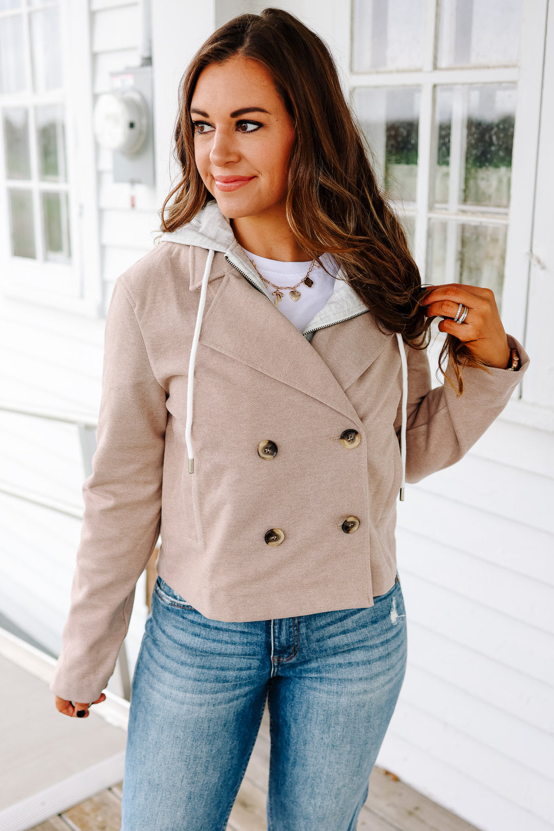 Amelia Hooded Crop Jacket - Taupe
